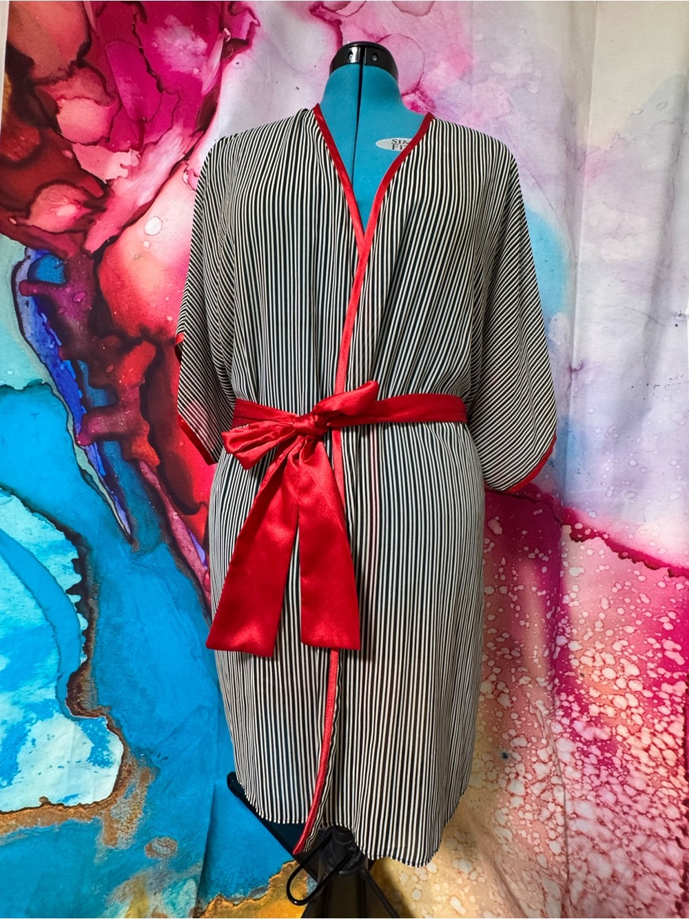 Josie by Natori Satin-Trim Robe with Red Belt